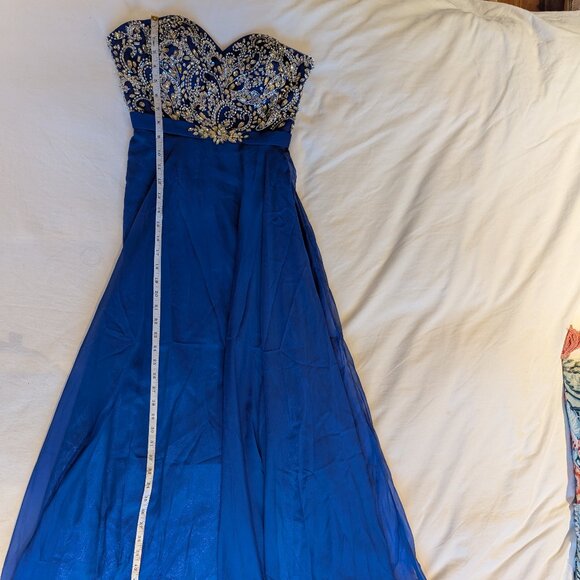 Blue Strapless long Sequin hand Beaded bodice Semila&Co dress Prom Formal Party - Picture 3 of 13